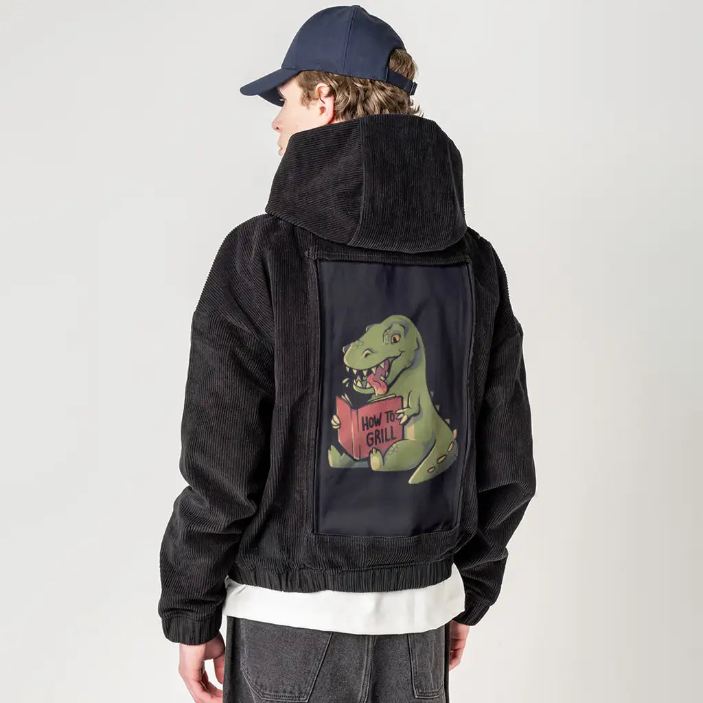howtogrill patch on male retro cord hoodie in onyx