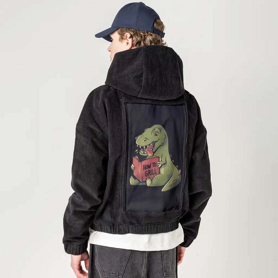 howtogrill patch on male retro cord hoodie in onyx