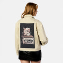 humansarestupid patch on female atelier canvas jacket in tan