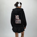humansarestupid patch on female essential zip hoodie in after hours