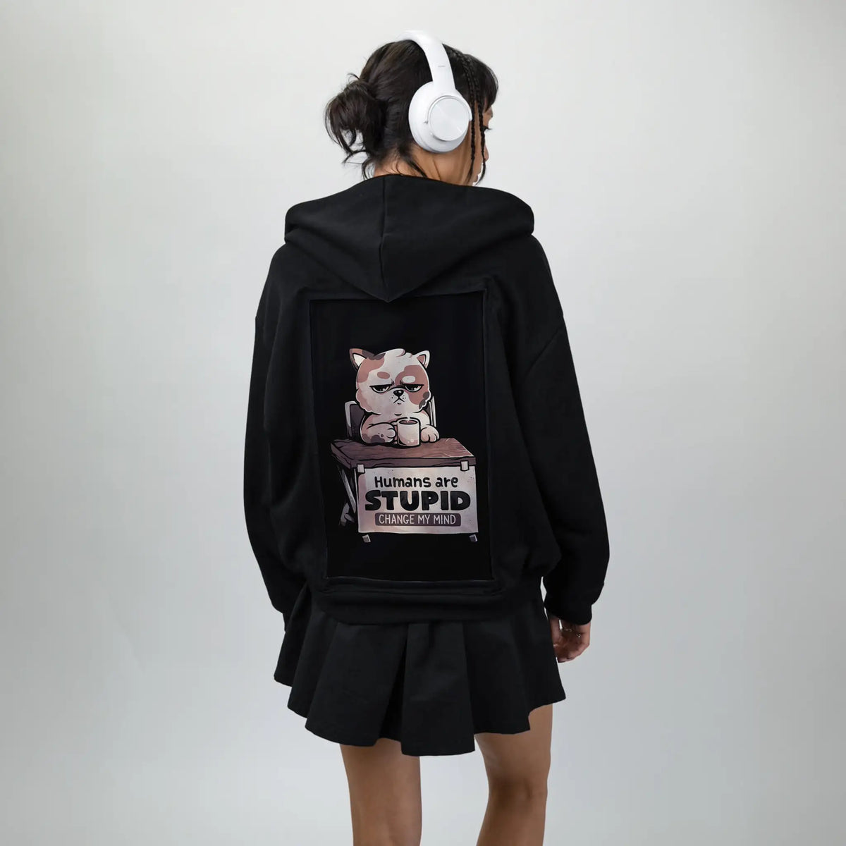 humansarestupid patch on female essential zip hoodie in after hours