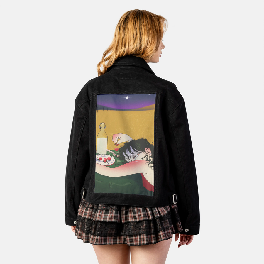hungover patch on female atelier canvas jacket in nightfall