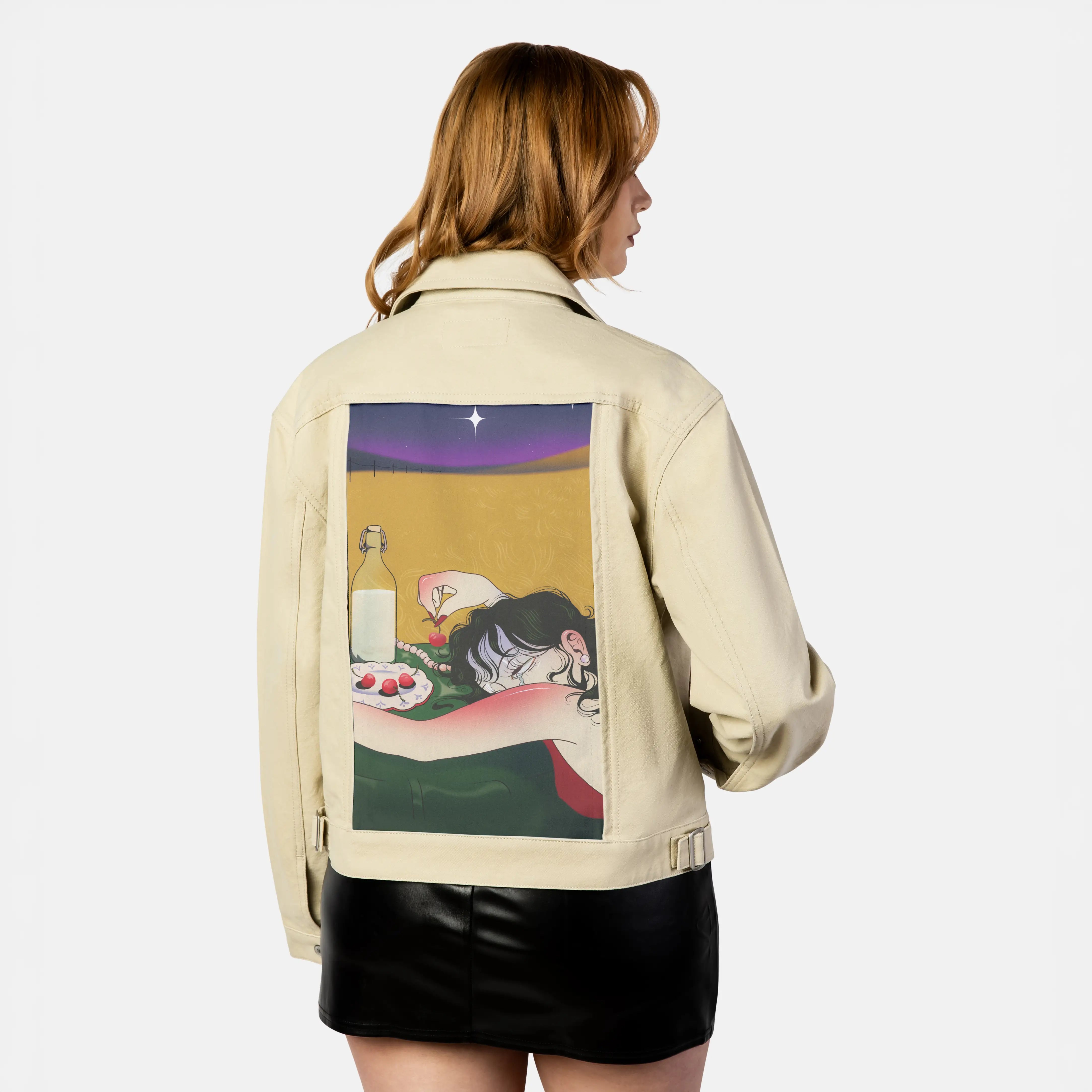 hungover patch on female atelier canvas jacket in tan