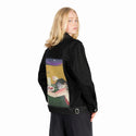 hungover patch on female og denim jacket in raven