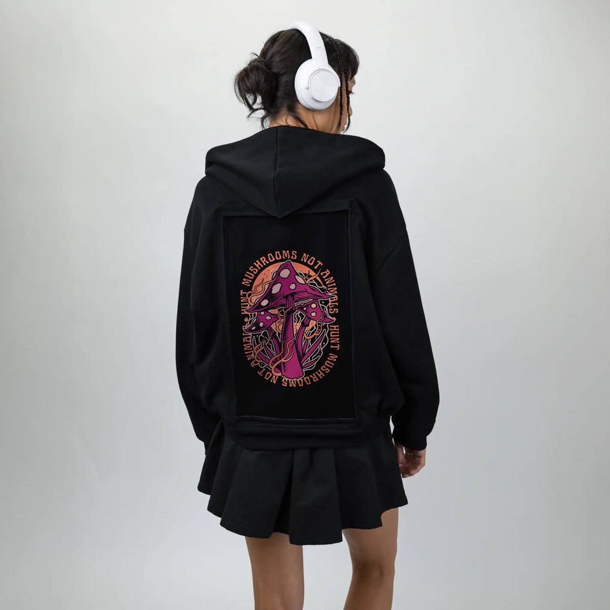 huntmushrooms patch on female essential zip hoodie in after hours