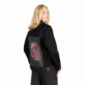 huntmushrooms patch on female og denim jacket in raven