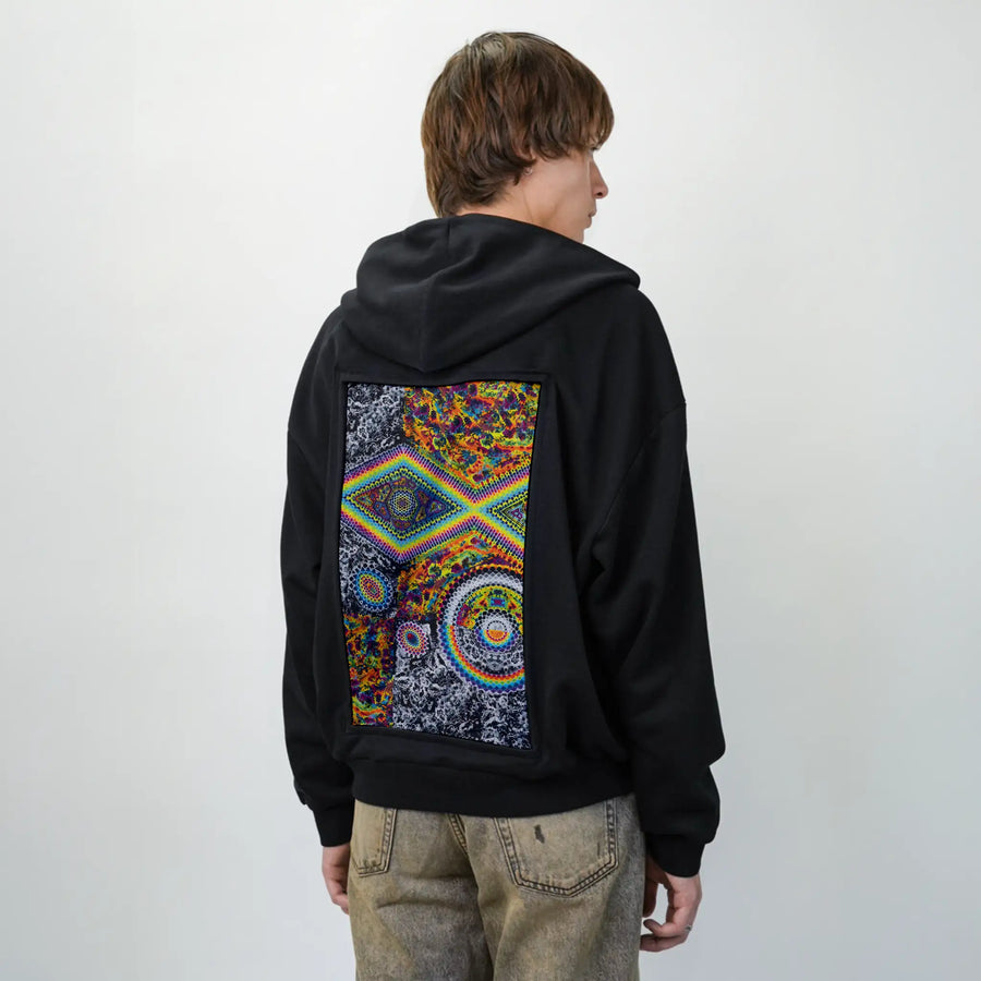 hypertapestry patch on male essential zip hoodie in after hours