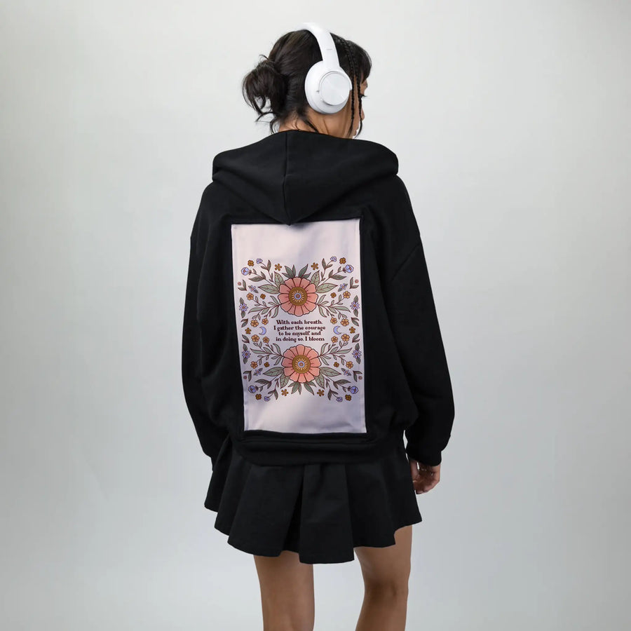 ibloom patch on female essential zip hoodie in after hours