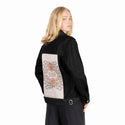 ibloom patch on female og denim jacket in raven