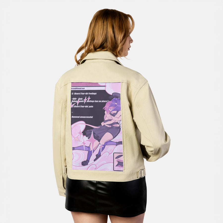 ihatetoseeyoucry patch on female atelier canvas jacket in tan