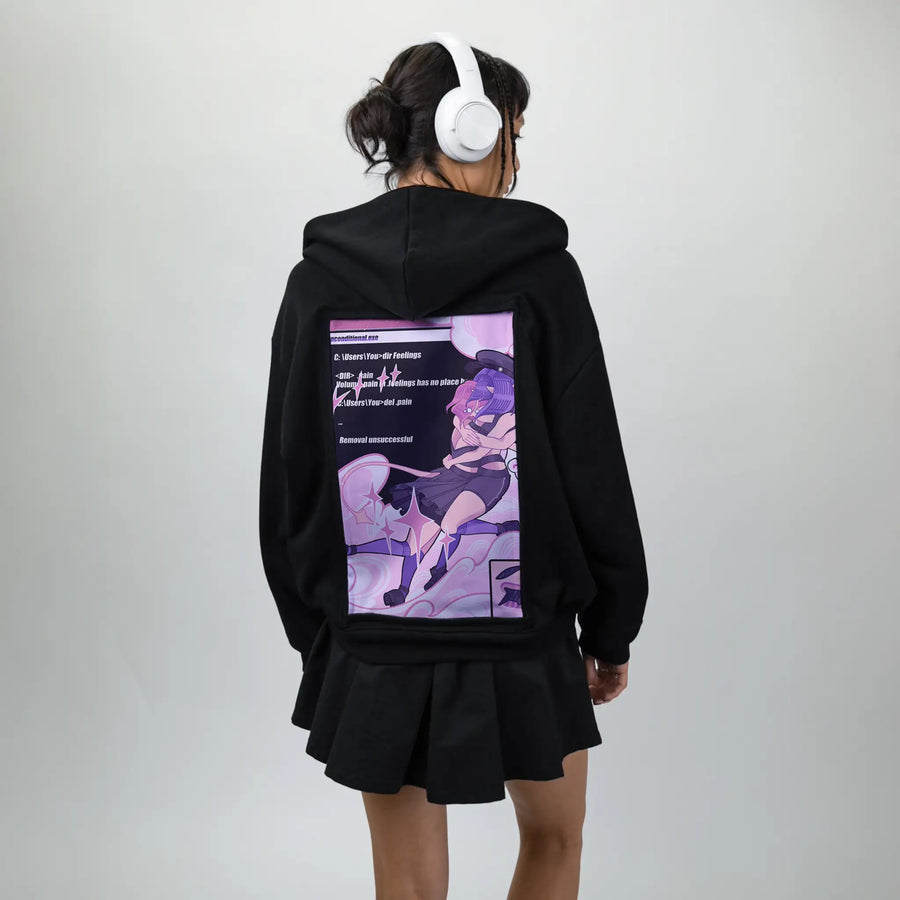 ihatetoseeyoucry patch on female essential zip hoodie in after hours