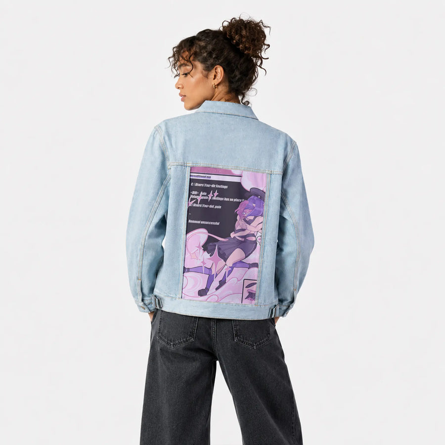 ihatetoseeyoucry patch on female og denim jacket in oceanside