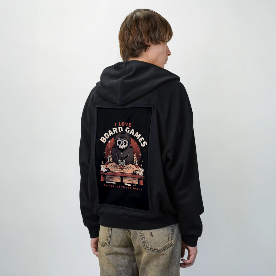iloveboardgames patch on male essential zip hoodie in after hours