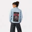 imafraidoflife patch on female og denim jacket in oceanside