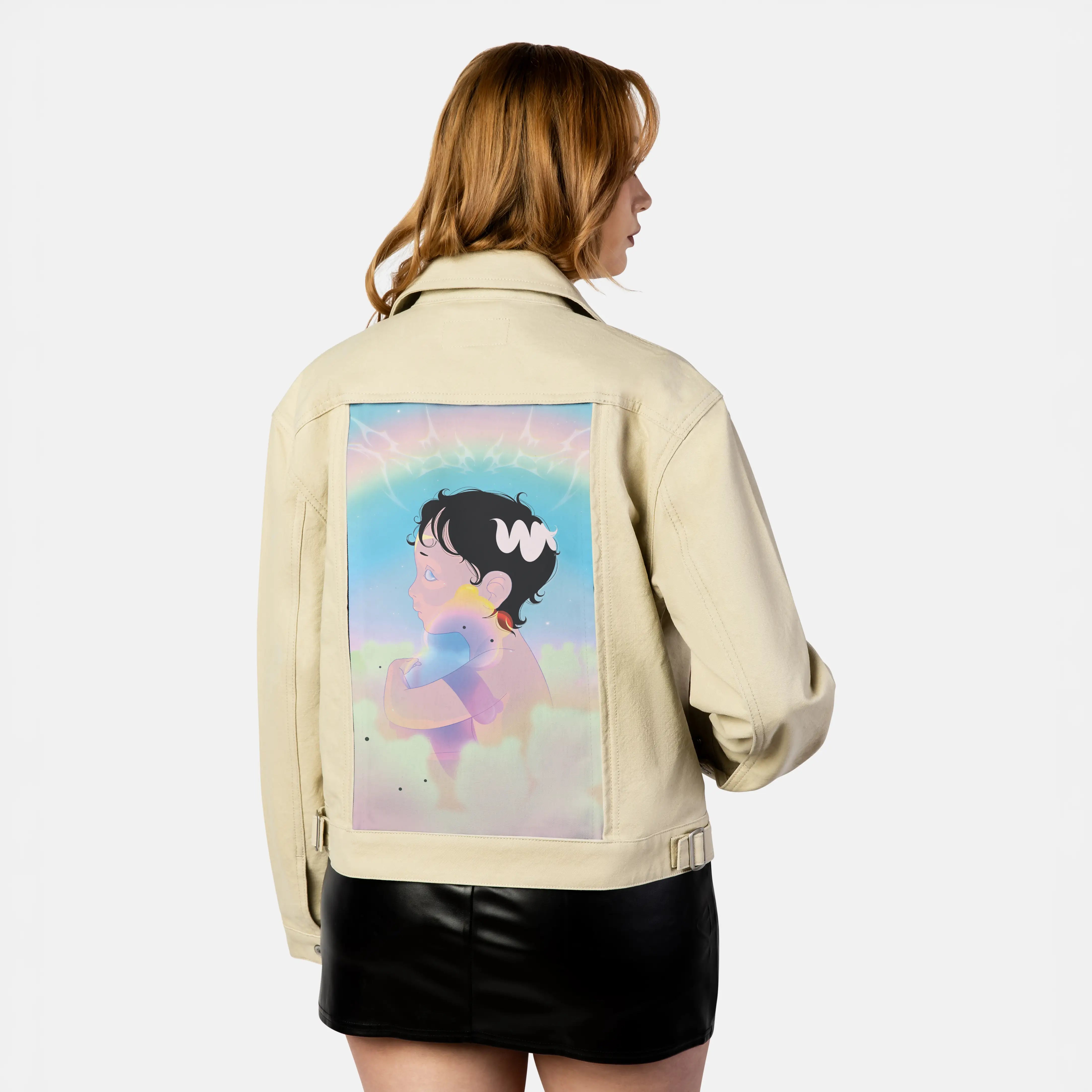 imaginarybestie patch on female atelier canvas jacket in tan