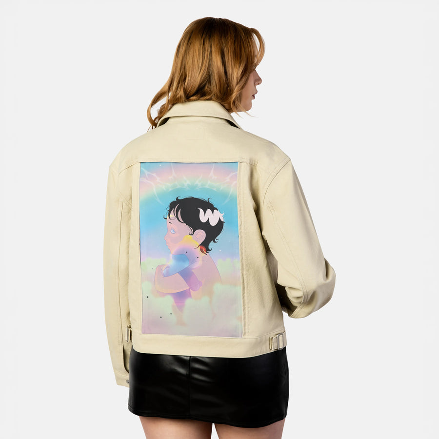 imaginarybestie patch on female atelier canvas jacket in tan