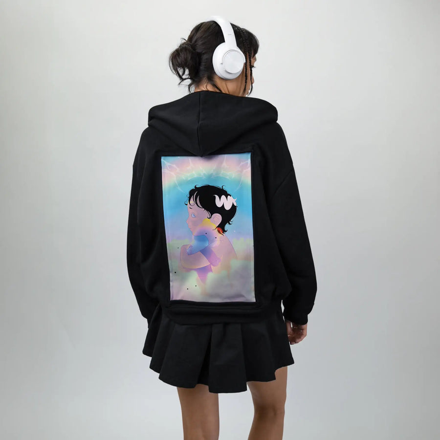 imaginarybestie patch on female essential zip hoodie in after hours