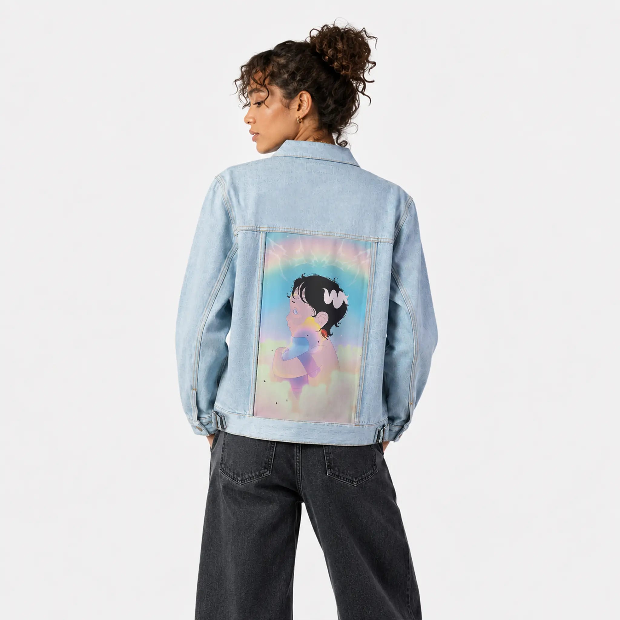 imaginarybestie patch on female og denim jacket in oceanside