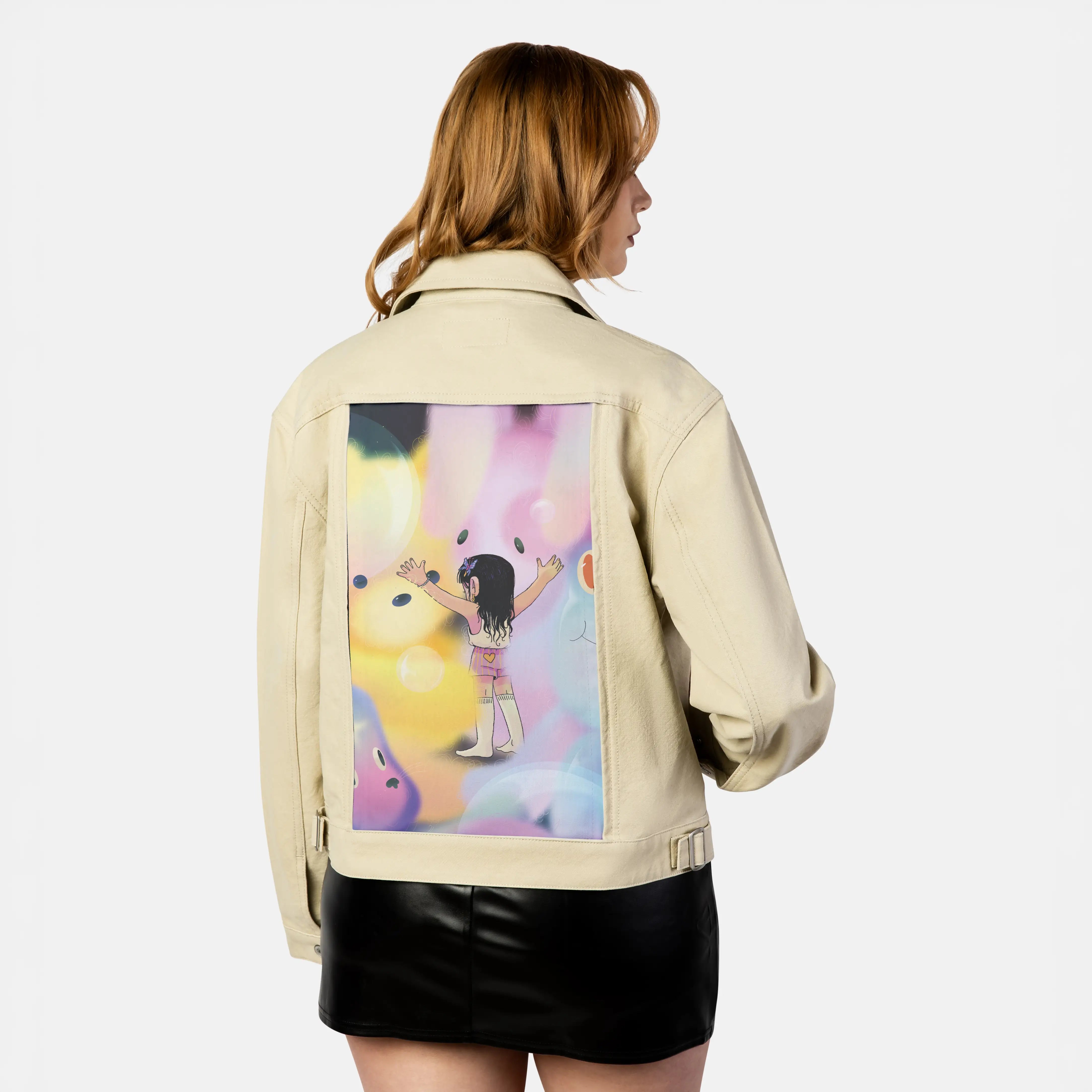imaginaryfriends patch on female atelier canvas jacket in tan