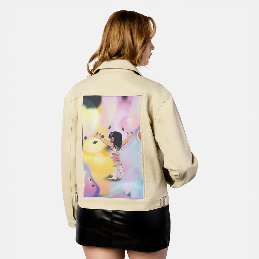 imaginaryfriends patch on female atelier canvas jacket in tan