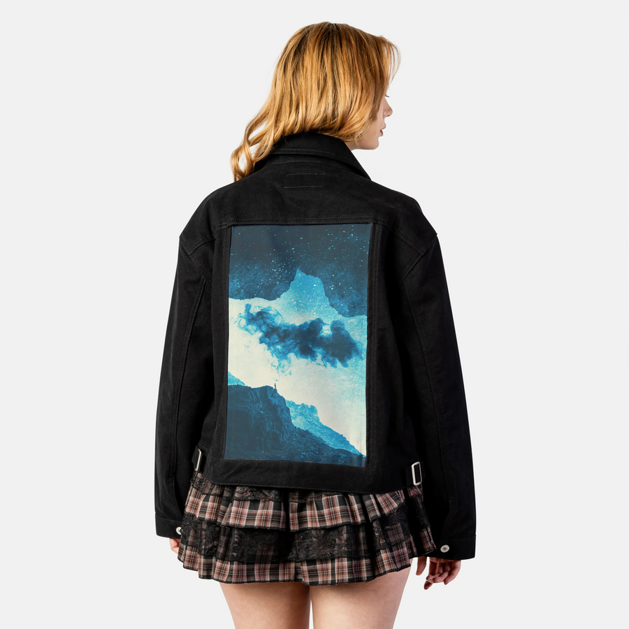 imaginaryworld patch on female atelier canvas jacket in nightfall