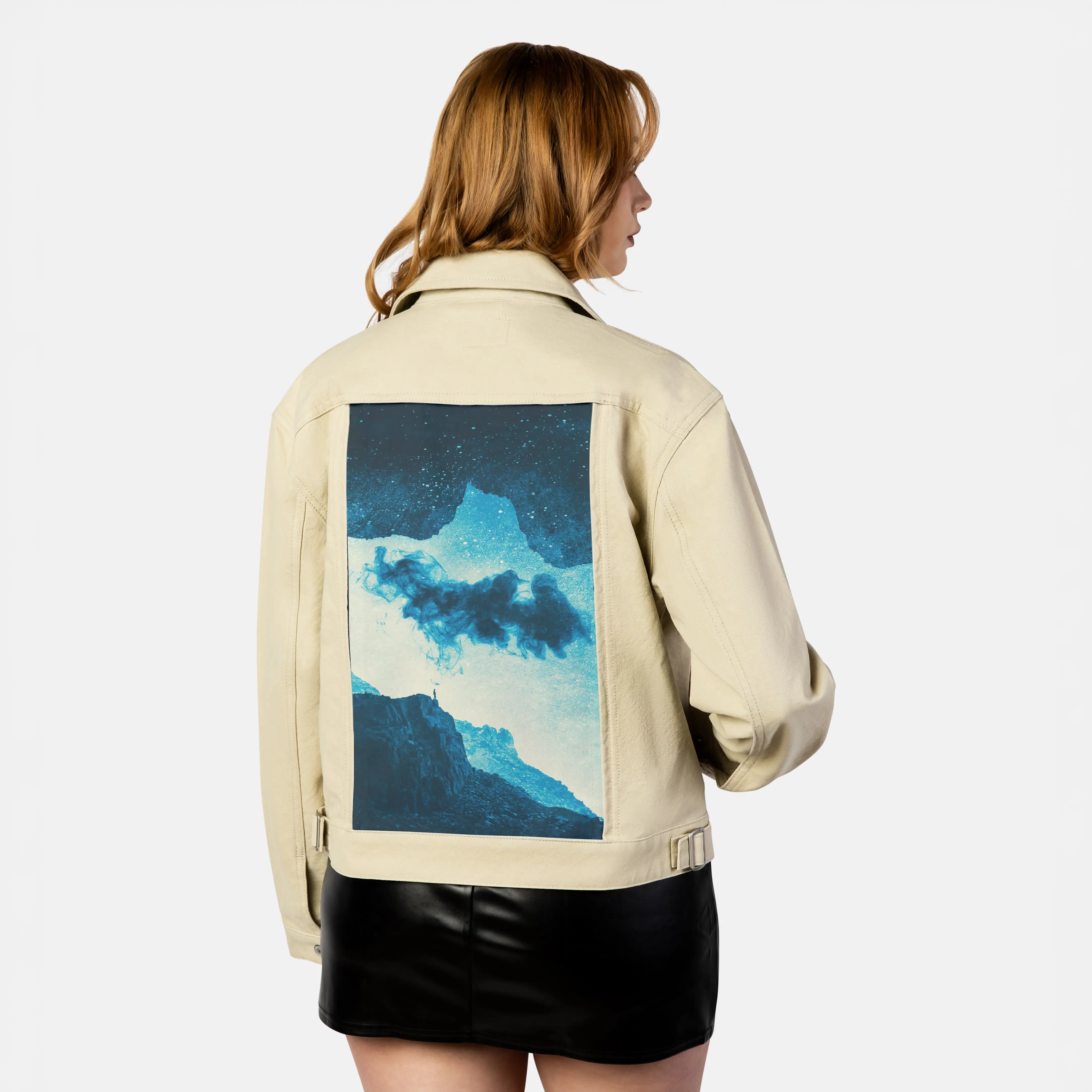 imaginaryworld patch on female atelier canvas jacket in tan