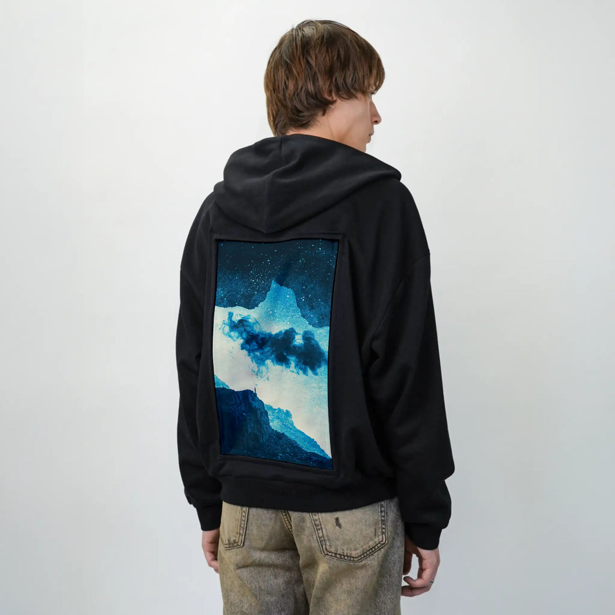 imaginaryworld patch on male essential zip hoodie in after hours