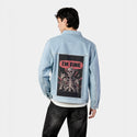 imfineskeleton patch on male og denim jacket in oceanside