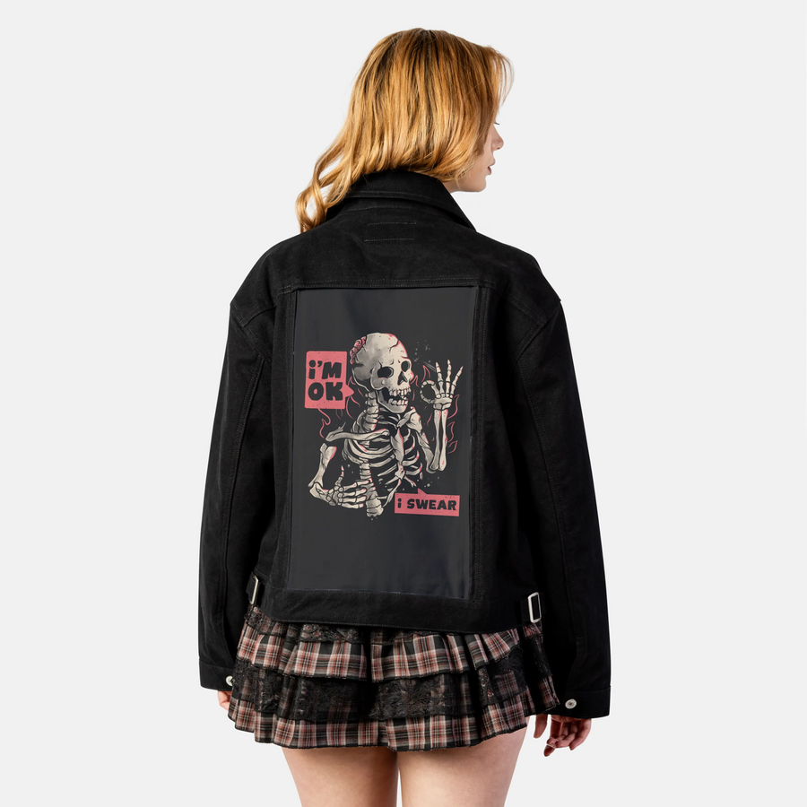 imokiswear patch on female atelier canvas jacket in nightfall