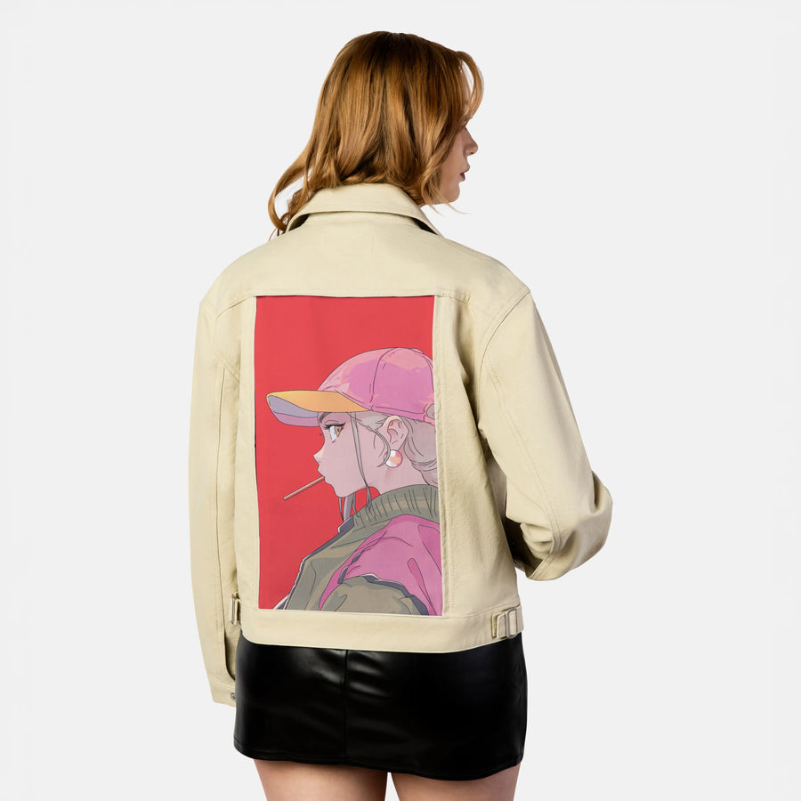 indieview patch on female atelier canvas jacket in tan