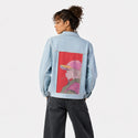 indieview patch on female og denim jacket in oceanside