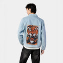 infernalbeast patch on male og denim jacket in oceanside