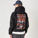 infernalbeast patch on male retro cord hoodie in onyx