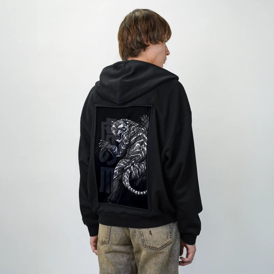 inkedtiger patch on male essential zip hoodie in after hours