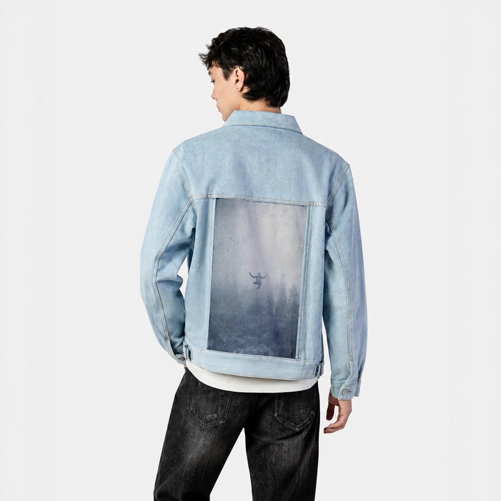 innerpeace patch on male og denim jacket in oceanside