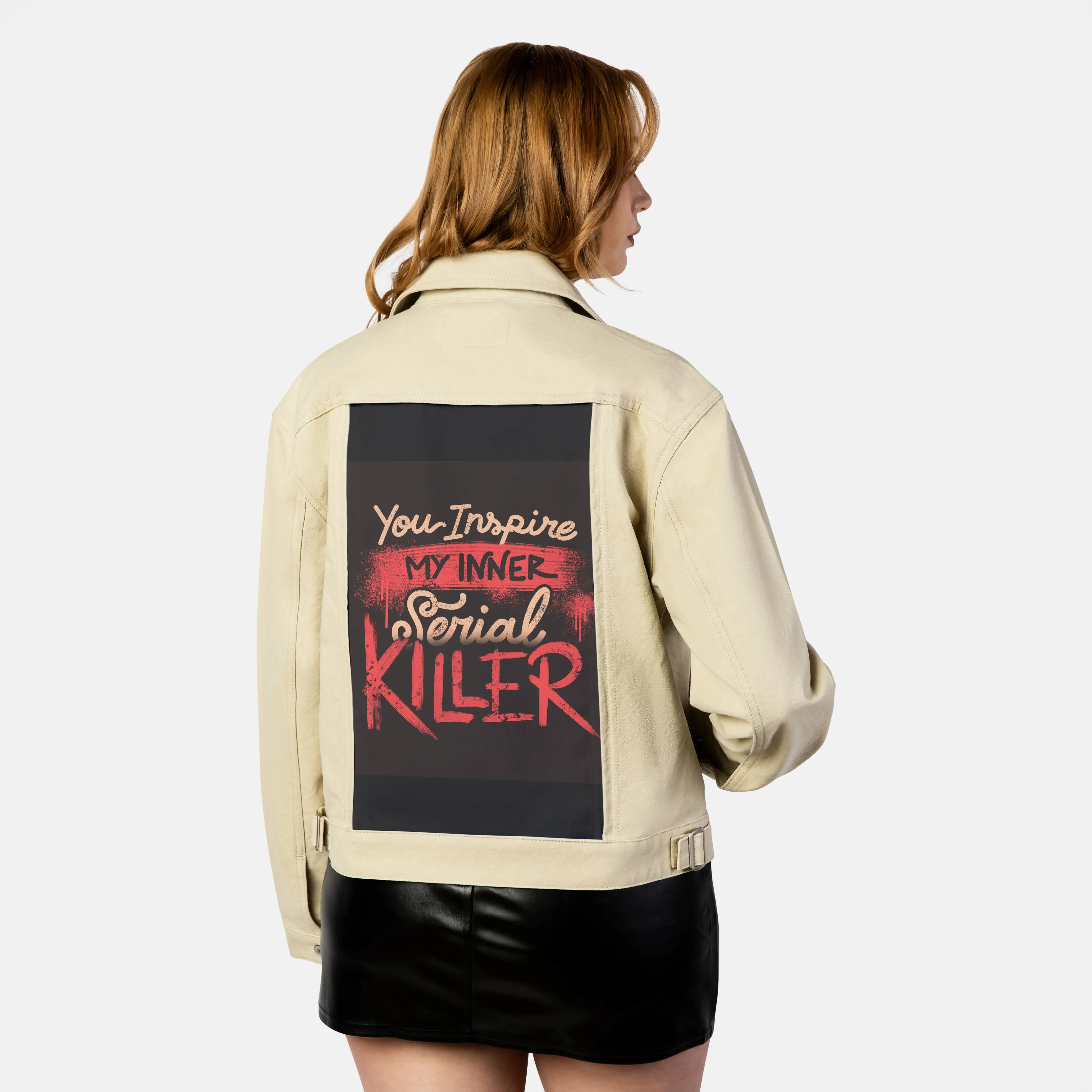 innerserial patch on female atelier canvas jacket in tan