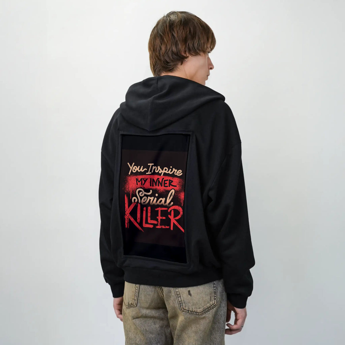 innerserial patch on male essential zip hoodie in after hours