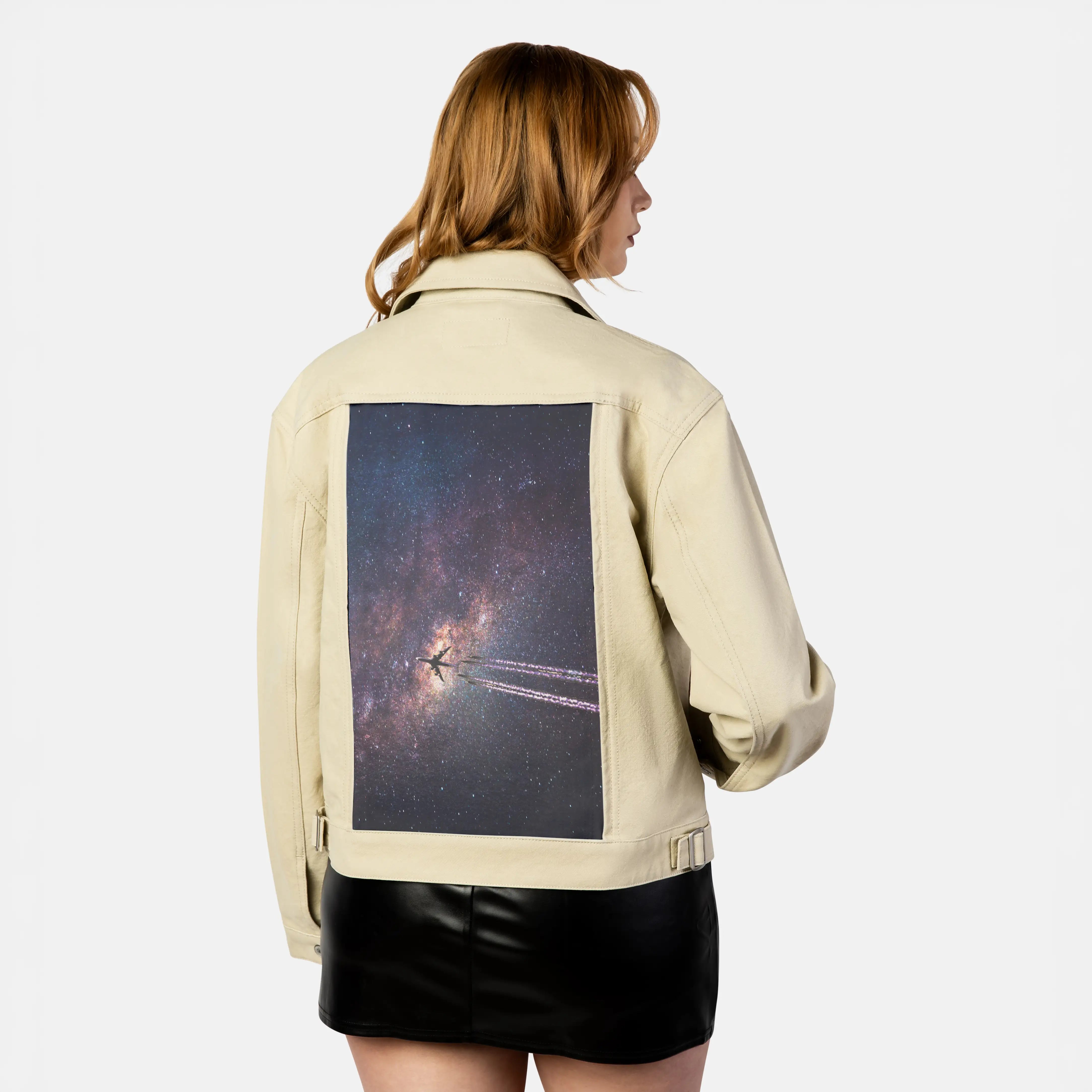 intergalacticii patch on female atelier canvas jacket in tan