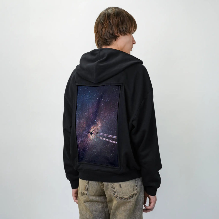 intergalacticii patch on male essential zip hoodie in after hours