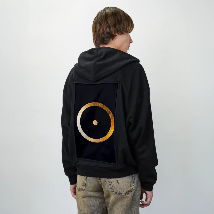 inthebeginning patch on male essential zip hoodie in after hours