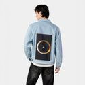 inthebeginning patch on male og denim jacket in oceanside