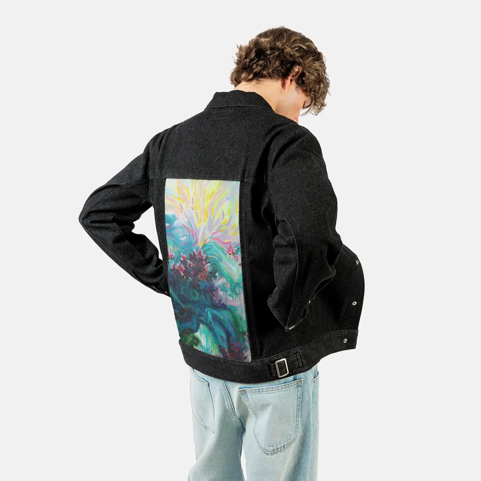 inthedeep patch on male og denim jacket in raven
