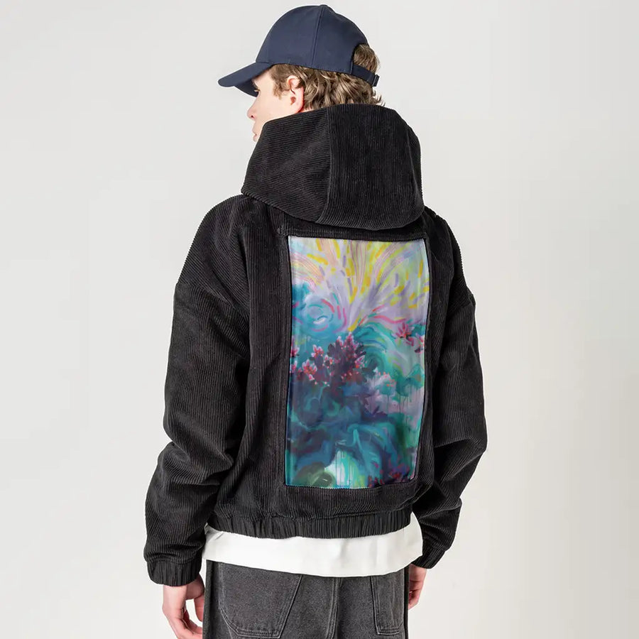 inthedeep patch on male retro cord hoodie in onyx