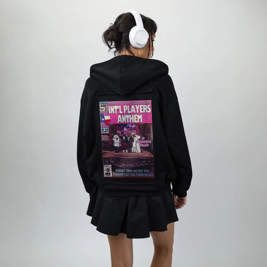 intlplayers patch on female essential zip hoodie in after hours