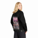 intlplayers patch on female og denim jacket in raven