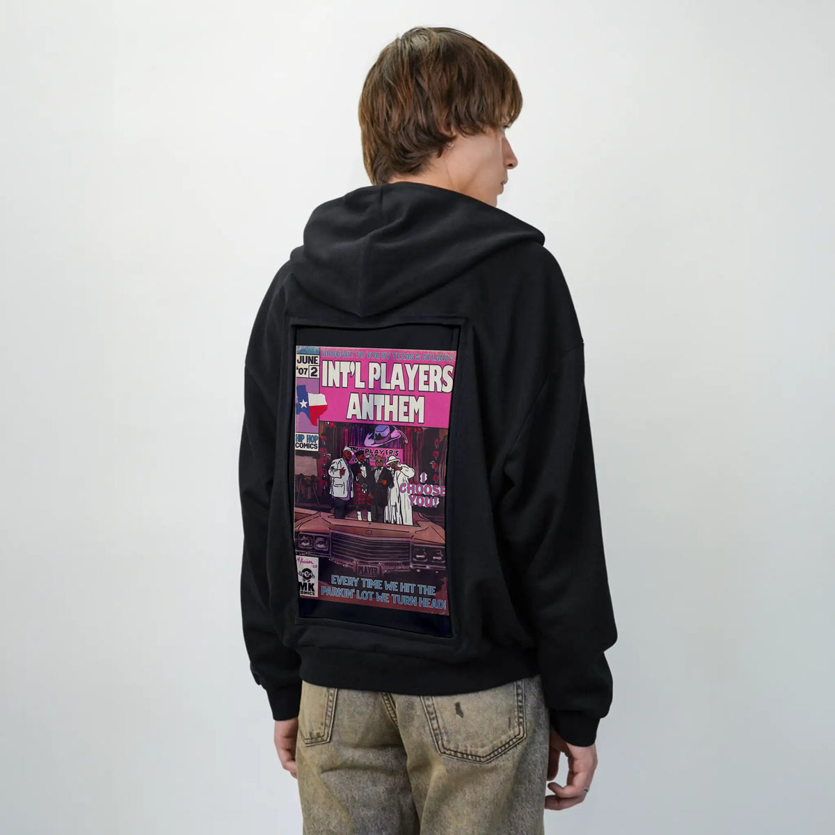 intlplayers patch on male essential zip hoodie in after hours