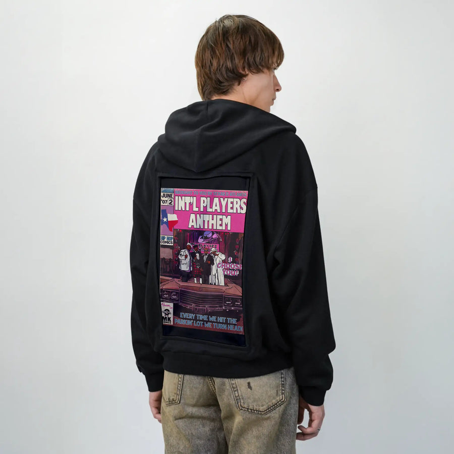 intlplayers patch on male essential zip hoodie in after hours
