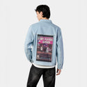 intlplayers patch on male og denim jacket in oceanside
