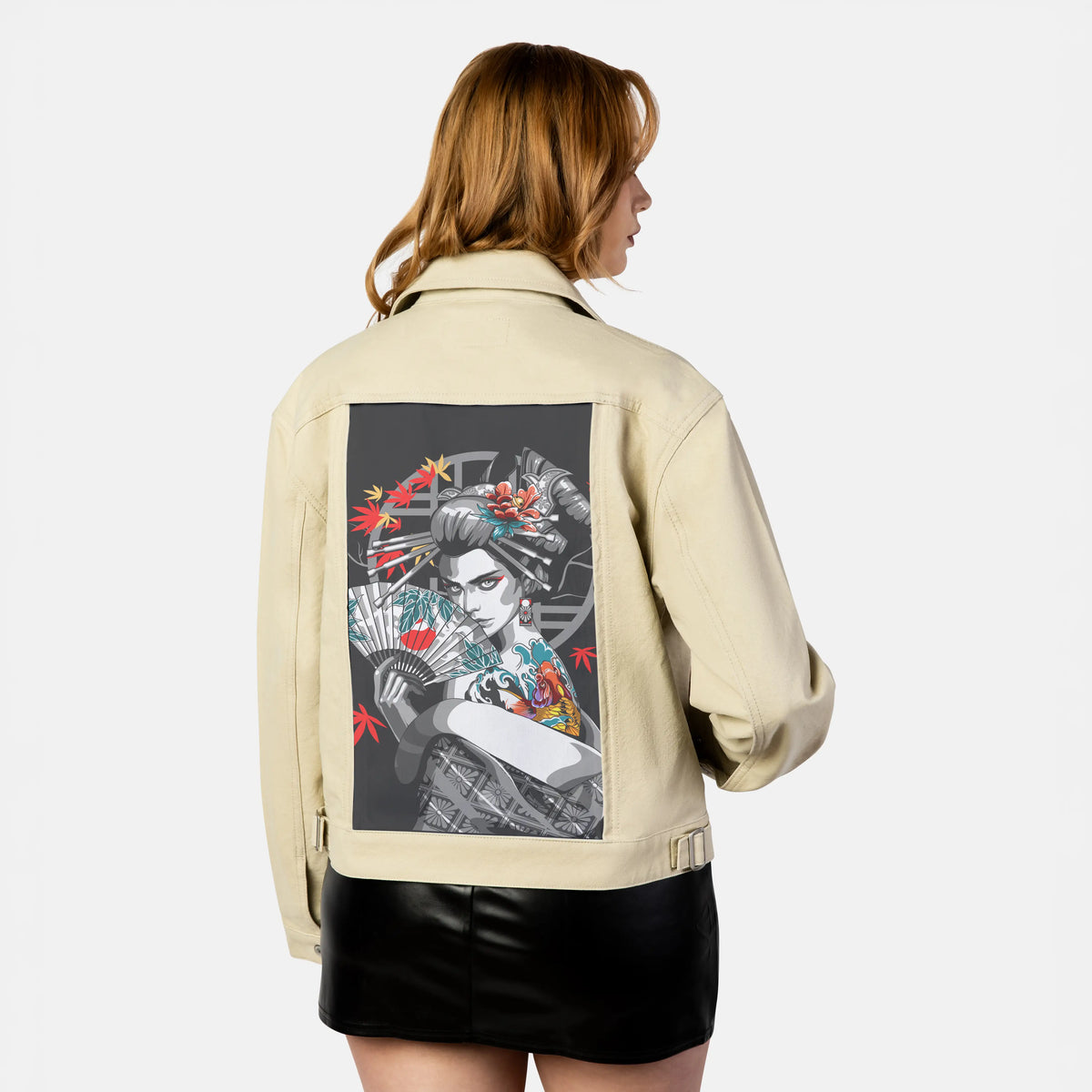 irezumifan patch on female atelier canvas jacket in tan