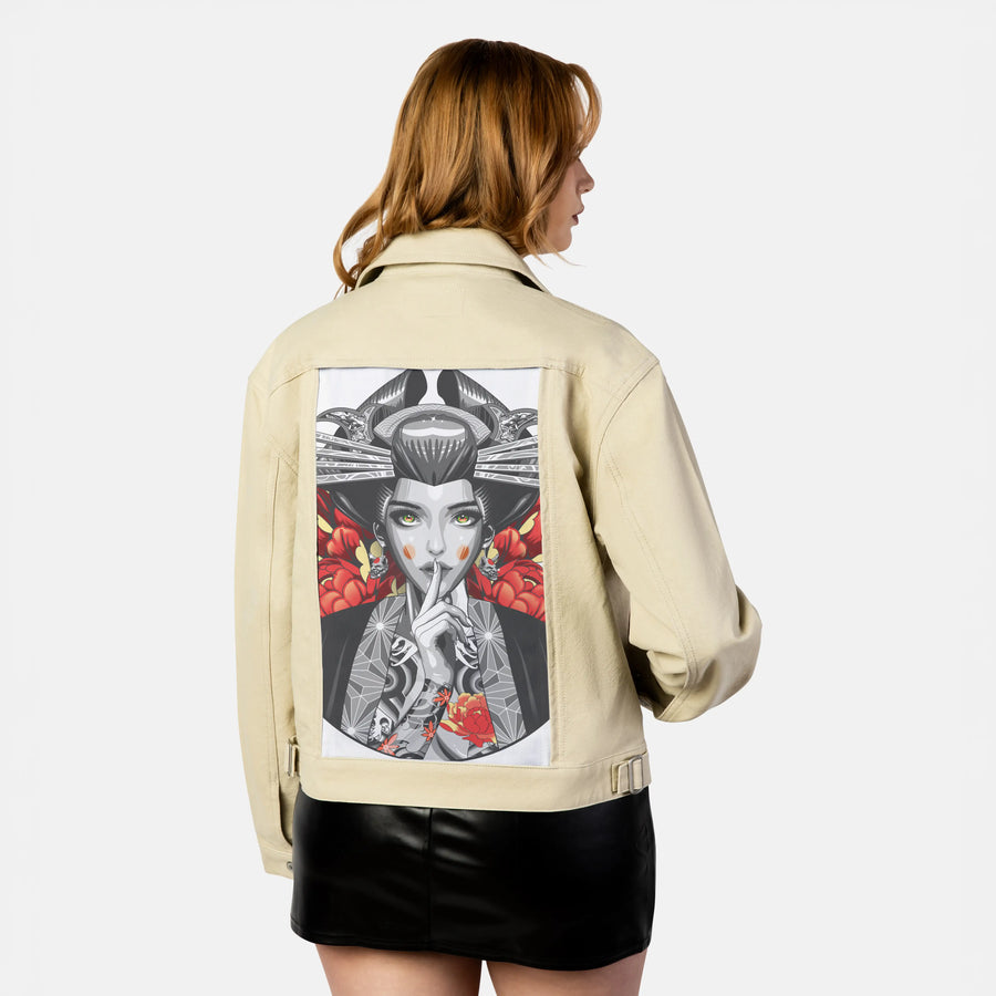 irezumishh patch on female atelier canvas jacket in tan